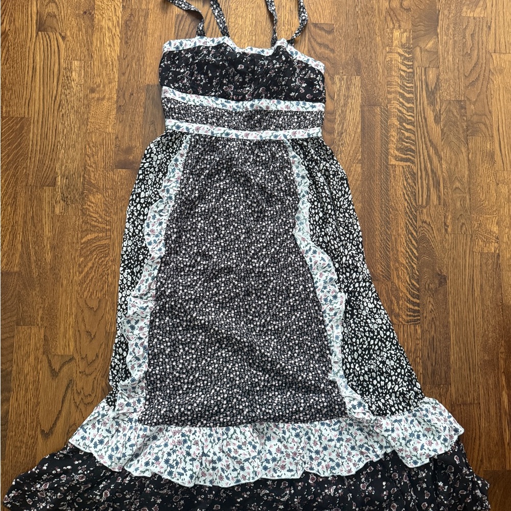 Free People Black and White Ruffled Tiered Maxi Sundress